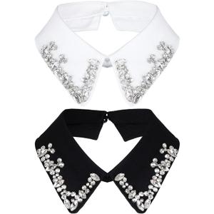 2 Pcs Fake Collars Detachable Collar Rhinestones Dickey Collar for Women Blouse Half Shirt Christmas Graduation Daily Wear