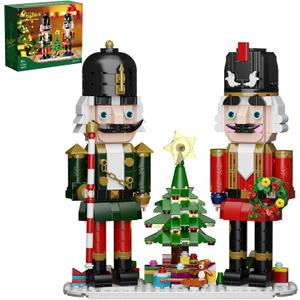 Christmas Nutcracker Building Kit with LED Light, Xmas Decorative Nutcracker Building Sets, Contains Christmas Tree, Wreath, Cane,Compatible with Lego Festival Gift (690 Pieces)
