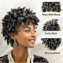 Afro Wig Afro Wigs For Black Women Pixie Wigs For Women Curly Hair Wig Gray Wigs Black Curly Wig Synthetic Curly Wig Curly Afro Wigs For Black Women Grey Curly Wig Curly Short WigBlack And Gray