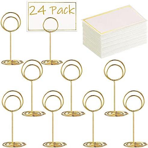 Toncoo 24 Pcs Premium Mini Table Number Holders and 24 Pcs Place Cards with Gold Foil Border, Place Card Holder, Table Sign Stand, Photo Picture holders for Centerpieces, Wedding, Party, Birthday