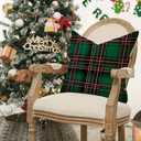 RABUSOFA Green Plaid Christmas Pillow Covers 18x18 Inch Set of 2, Winter Holiday Party Farmhouse Xmas Cushion Cases Decoration for Home Sofa Couch Outdoor (Green, 18" x 18" (Pack of 2))