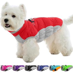 Small Dog Coat,Dog Jackets for Small Dogs,Warm Winter Jacket, Puppy Coat with Harness Built in,Waterproof Dogs Jacket,Puppy Cold Weather Coats,Pet Winter Clothes Snowsuit Shih Tzu Bichon,Red