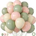Sage Green Pink White Balloons, 60Pcs 12 Inch Pink and Green Balloons Include Sage Green Peach Ivory White balloons for Weding Baby Shower Gender Reveal Wildflower Birthday Decorations