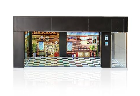 1:64 Scale Diecast Model Car Display Display Cabinet for hot Wheel Storage with LED Lights, Voice Controlled Stackable Electric Garage, 3 Replaceable Scene Parking lot Background Models((Orange)