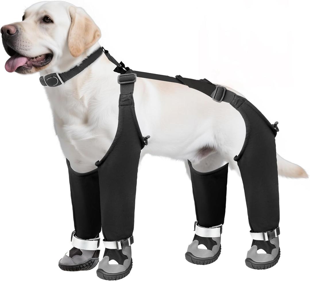 Dog Suspender Boots, Waterproof Dog Rain Boots, Puppy Snow Shoes for Winter, Anti Dirt Pants with Shoes, Adjustable Suspender Pants for Outdoor Walking & Paw Protectors (4)