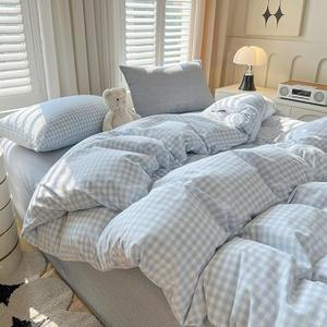 Nayoroom Gingham Duvet Cover Queen Size Blue White Plaid Checkered Comforter Cover 3 Pcs Soft Breathable Washed Microfiber Grid Farmhouse Bedding Set with Pillow Shams (No Comforter)