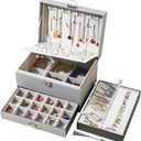 BOOVO Earring Jewelry Box For Women Girl Stud Organizer, 5 Layers Girl Jewelry Organizer Box With Lock Earring Holder Organizer Necklace Ring Jewelry Organizer Box For Girls (grey)