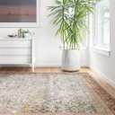 Loloi Layla Collection LAY-04 Ocean/Rust 7'-6" x 9'-6" .13" Thick Area Rug, Soft, Durable, Vintage Inspired, Distressed, Low Pile, Non-Shedding, Easy Clean, Printed, Living Room Rug