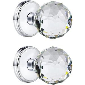 2 Pack Crystal Glass Dummy Door Knobs, Round Half-Dummy Door Knob for Hall Closet, Polished Chrome