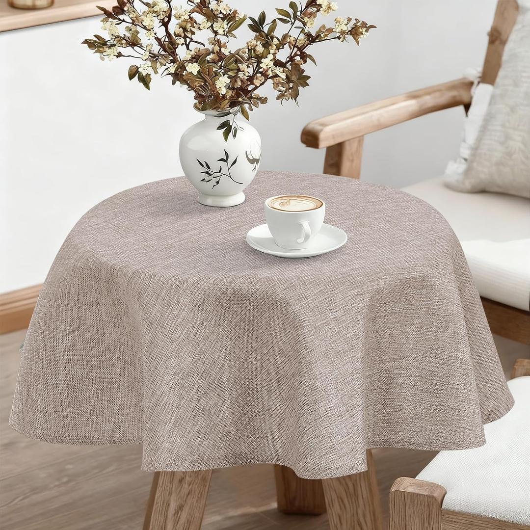 JIUZHEN Round Textured Table Cloth Linen Wrinkle Free Stain Resistant Farmhouse Decorative Circular Tablecloth for Kitchen, Dining, Party, Wedding, Outdoor Use (40 Inch Round,Stone)
