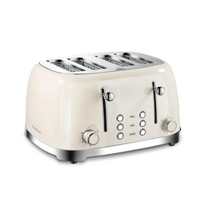 Mueller Retro Toaster 4 Slice with Extra Wide Slots Bagel, Defrost, and Cancel Function, 6 Browning Levels, Dual Independent Controls, Removable Crumb Tray and High Lift Levers, Cream