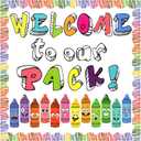 HOWAF 46pcs Back to School Bulletin Board Decorations-Welcome to Our Pack Crayon Cutouts with Border Trims for Class Bulletin Board School Wall Decor, First Day of School Classroom Decoration