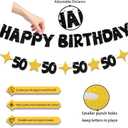 Happy 50th Birthday Banner-Black Gold Happy 50th Birthday Decorations for Men Women,Glitter 50th Birthday Decorations for Him Her,50 th Bday Decor Sign 50 Party Supplies