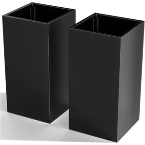 Tall Metal Cube Planter for Outdoor Plants 15" L x 15" W x 30" H 2 Pack, Heavy Duty Steel Planter Box with Removable Insert Shelf, Rectangular Planters for Porch, Garden, Yard, Hotel (Black)