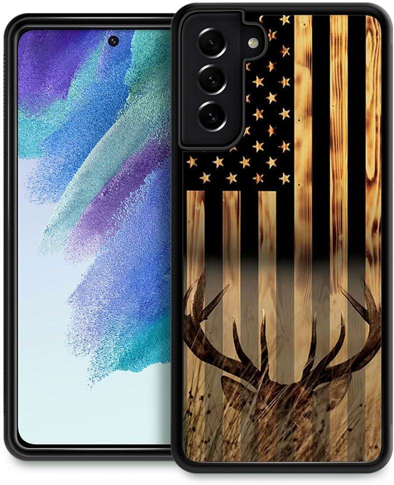 DJSOK Compatible with Samsung Galaxy S21 CaseDesign Pattern Back Bumper Anti Scratch Reinforced Corners Soft TPU Caver,Cases for Men Women-Wood Grain American Flag Buck Hunter Deer