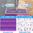 Spray Mops for Floor Cleaning - Wet Dry Mops with 2 Washable + 2 Disposable Pads for Swiffer Powermop - Refillable Bottle for Hardwood Tile Home Kitchen - Absorbs Pet Hair Dust Stains