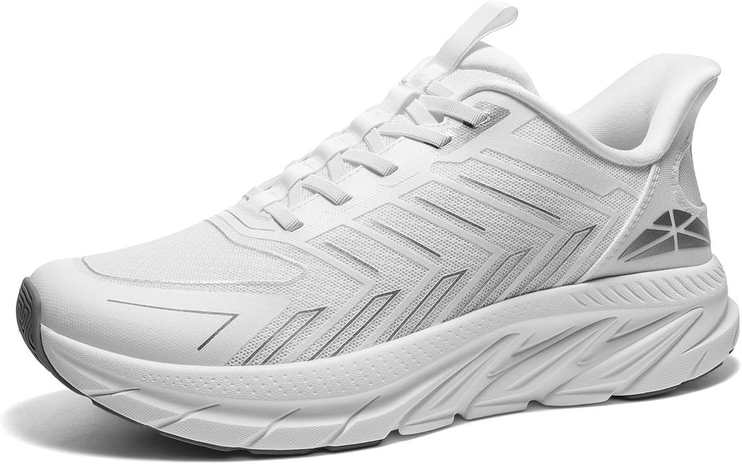 ALLSWIFIT Men's Slip On Walking Shoes Running Comfortable Tennis Breathable Non Slip Athletic Gym Workout Cross Training Fashion Sneakers, Size 8.5, White, SARR034M