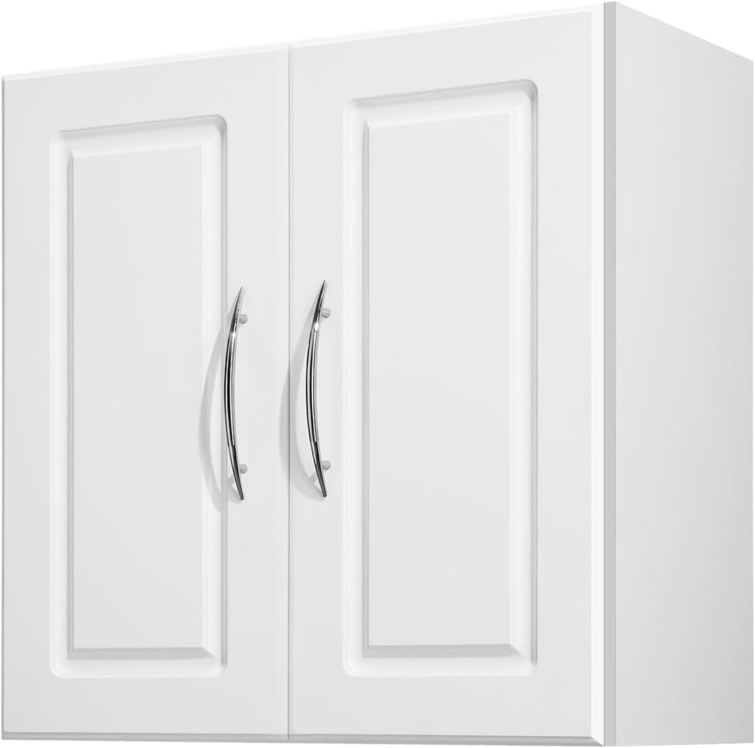 VEVOR Laundry Room Wall Cabinet, 2-Tier Wall Mounted Hanging Cabinet with 2 Doors, Cupboard Organizer with Adjustable Shelf, for Kitchen, Garage, Laundry, 11.8 x 23.6 x 23.6 in (D x W x H), White