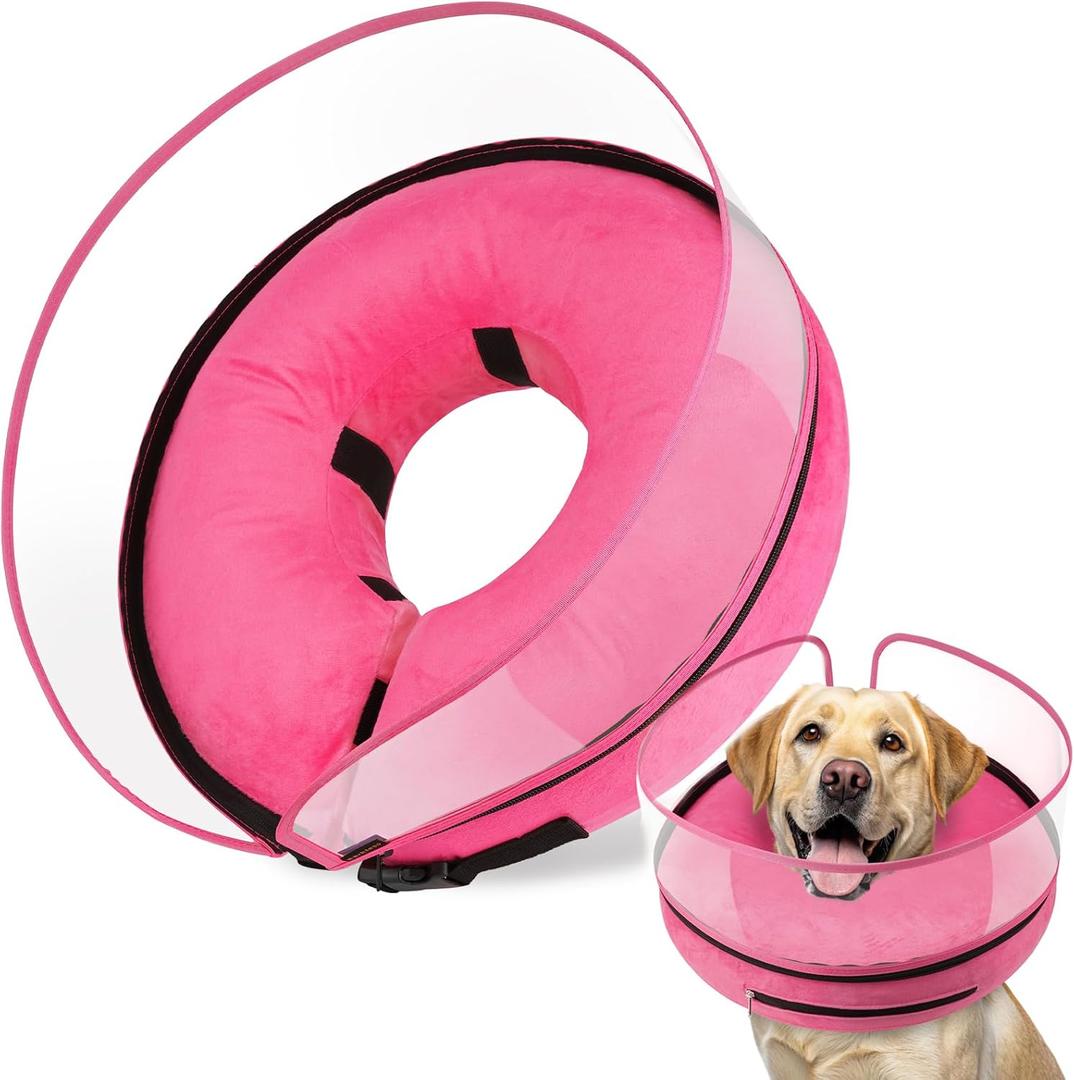BARKLESS Dog Cone, Inflatable Dog Cone After Surgery, Soft Surgery Collar with Enhanced Anti-Licking Guard Shield for Pets, Patented Protective Donut Collar (Hot Pink, XL (Neck: 18"-23"))