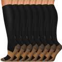 Copper Compression Socks 15-20 mmHg for Men & Women 8 Pairs Circulation Support for Nurses, Travel, Running, Hiking, Soccer, Large-X-Large (Black, L)
