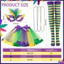 Syhood 6 Pcs Mardi Gras Costume Set, Sequined Tassels Tutu Skirt, Faux Feather Pattern Half Mask, Necklace and Long Socks (M)