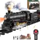 Electric Remote Control Train Set Christmas Trains Steam Locomotive, Cargo Car & Tracks, Rechargeable Train Toys for Kids w/3 Smoke,Whistle & Lights, Christmas Birthday Gift for Boys Girls 3 4 5 6 7