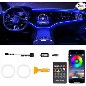 Interior Car LED Strip Lights with Wireless APP & Remote Control, RGB 2 in 1 Car Ambient Lighting Kit with 158 Inches Fiber Optic, Inside Neon Dash Strip with Music Mode