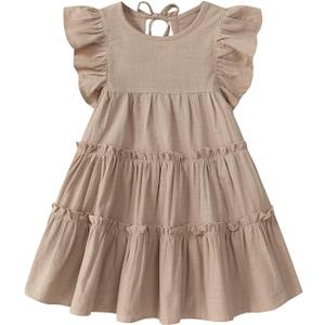 Toddler Baby Girl Dress Summer Cotton Linen Ruffle Halter Sleeveless Kids Casual Beach Party Dresses, 4 Year