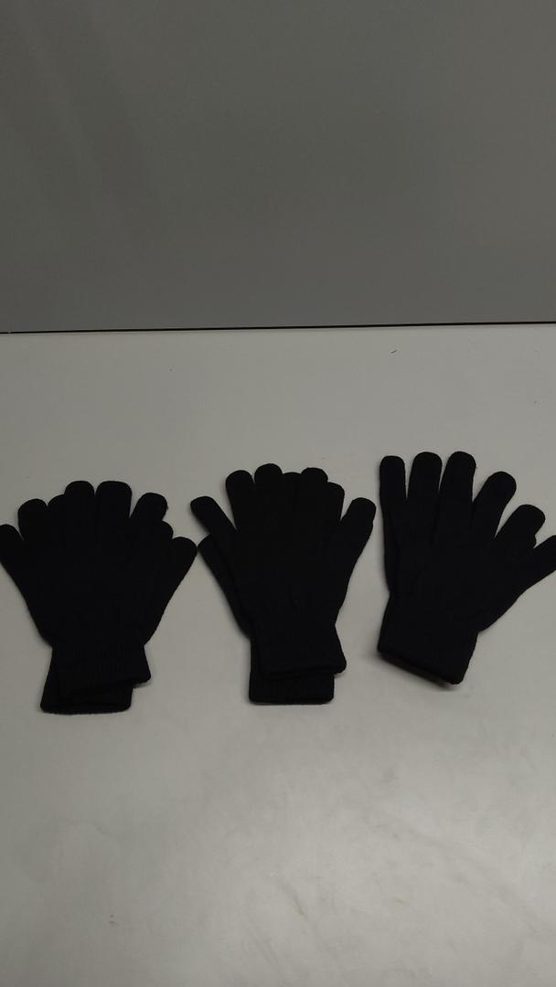 3 Pairs Magic Gloves Men Women Black Warm Winter Knit Gloves for Kids Teens Adults Cold Weather Gloves Boys Girls, X-Small