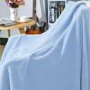PiccoCasa 100% Cotton Knit Throw Blanket,Solid Lightweight Decorative Throws and Blankets,Soft Knitted Throw Blanket for Sofa Couch, Pale Blue 50" x 60"