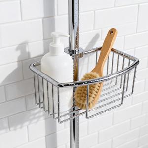 Shower Pole Caddy for Shower-6 Size Riser Ring NO Drilling Tension Shower Caddy Basket for Bathroom-SUS 304 Chrome Shower Caddy Pole with Luxury Standard