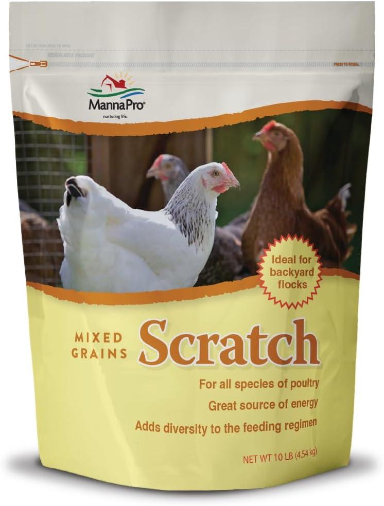Manna Pro Ultimate Chicken Scratch Feed, Nutrient-Rich Scratch Grain Treat for Chickens and Poultry, Natural Multigrain Blend for Backyard Flocks and Laying Hens, Made in USA, 10 lb Bag