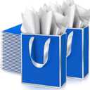 Yeaqee 50 Pack Metallic Gift Bags with Handles and Tissue Paper Gold Foil Thank You Gift Bag for Wedding Hotel Guest Fall Birthday Baby Shower Holiday Party Favors, 9x7x3.15'' (Royal Blue,Silver)
