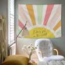 AQYIP Retro Boho Sunshine Lucky Girl Tapestry Wall Hanging, Luckiest Girl in the World Tapestry Decorative, Boho Colorful Sun Wall Blanket Decor for Nursery Toddler Little Girls Room, 50x60 Inch