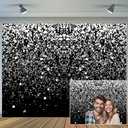 7 x 5 ft Black Silvery Backdrop - Wedding & Birthday Party Backdrop - Prom & Graduation Glitter Photo Background - Christmas Party Decorations - Banner & Table Banner - Photo Studio Props