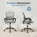 DUMOS Home Office Chair - Ergonomic Mid Back Mesh Desk Chair with Lumbar Support & Rocking Mode, Height Adjustable, Fixed Armrest, for Conference, Computer, 360 Swivel, Adults, Grey, 21.7''D x 21.7''W*38.2''H