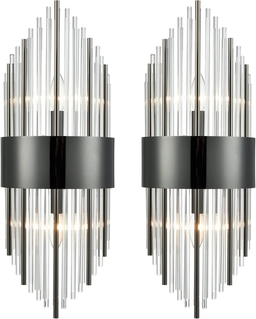 SAMTEEN Crystal Wall Sconces Set of Two Modern 2-Light Crystal Sconces Wall Lighting Black Glass Bathroom Wall Light Fixture for Hallway, Bedroom, Entryway, Foyer