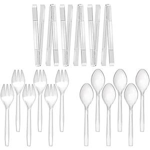 Plastic Serving Utensils, 9" Clear Disposable Utensils 18 Pack, 6 Serving Tongs, Spoons, Forks