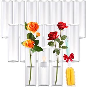 16Pcs Glass Cylinder Bud Vases for Centerpieces, 7.7 In Tall Clear Flower Vases in Bulk, Glass Small Vases Floating Candle Holder for Party, Home Decor, Wedding Decoration, Birthday, Anniversary, Baby Shower