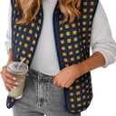 Womens Sherpa Vest Sleeveless Plaid Zip Up High Neck Warm Fleece Gilet Outerwear Crop Jackets with Pockets (XL)