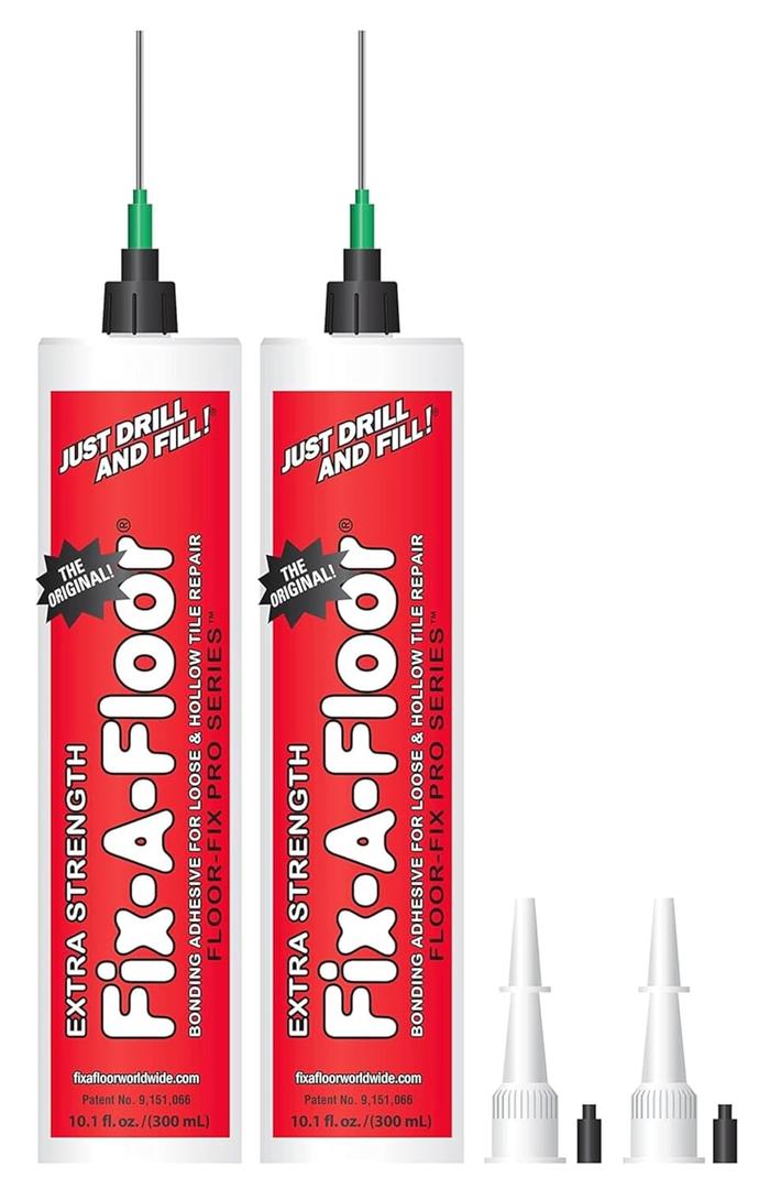 The Original Fix-A-Floor Loose Tile Repair Adhesive PRO Pack! Includes a Micro Syringe Injector and Two Drill Bits -Tile, Porcelain, Ceramic, Marble, Stone, Wood Floor, Pack of 2