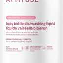 ATTITUDE Baby Bottle & Dish Soap, EWG Verified Bottle Cleaner, Fragrance Free & Dye Free, Removes Milk Residue & Grease, Vegan, Unscented, 33.8 Fl Oz