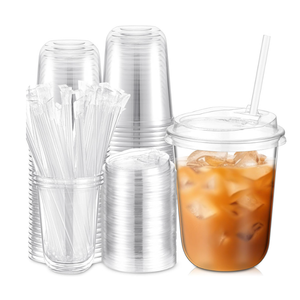 Ziliny 50 Pcs 16oz Clear Plastic Cups with Lids and Straws, Iced Coffee
Disposable Cold Drink Cups, Leak-proof Lids, Party Catering Supplies, Wine Cocktail Smoothie Milkshake Cold Beverage