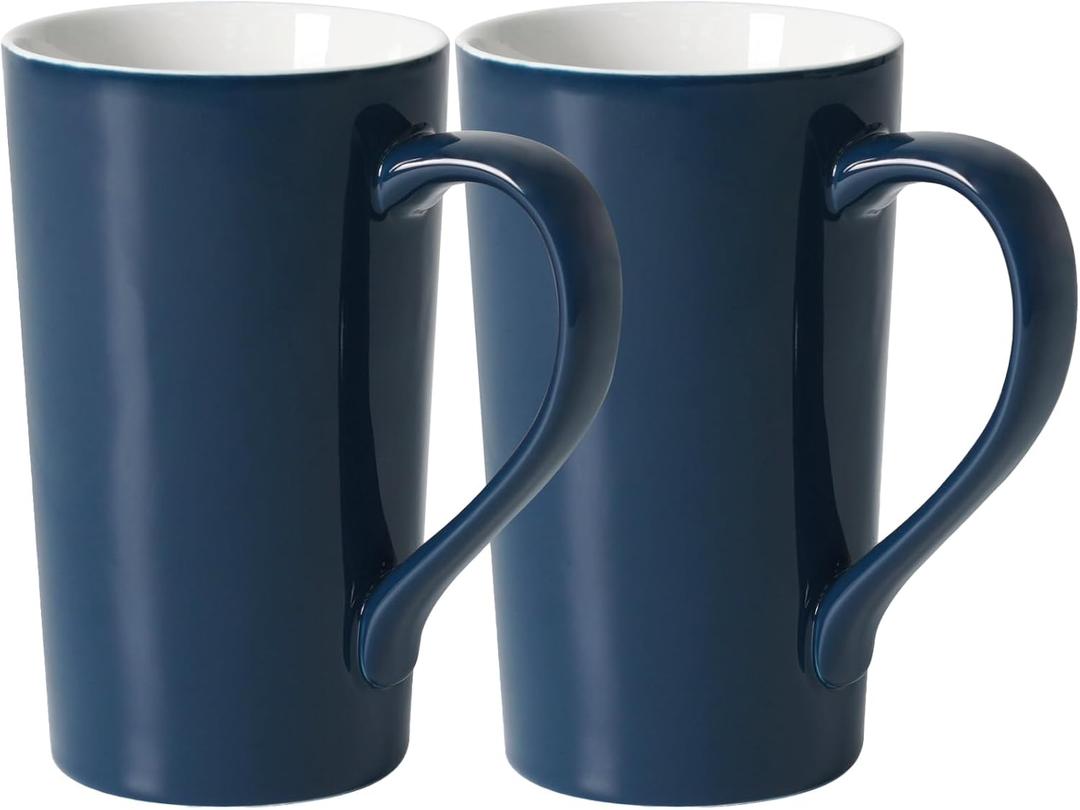 20 OZ Simple Pure Blue Mug (Set of 2) Plain Large Tall Ceramic Milk Tea Coffee Mug with Handle as A Gift for Dad Mom Friends, 2pcs