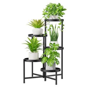 iDavosic.ly 5 Tier Large Plant Stand Indoor with 10 Inch Wide Tray, Tiered Corner Metal Outdoor Flower Display Holder Shelf, Folding Tall Rack for Patio Porch Living Room, Modern Black