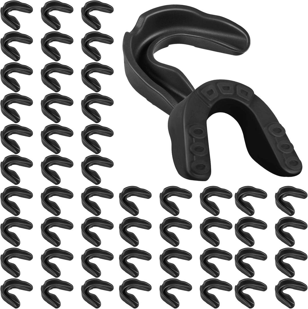 Frienda 50 Pcs Football Mouth Guards Bulk Youth Football Mouthpiece Sport Athletic Mouthguard Gum Teeth Guard for Hockey Karate Basketball Boxing Basketball Rugby (Black)