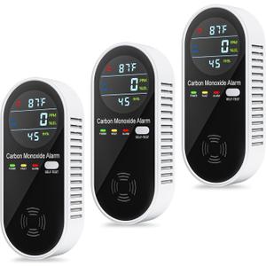 4-in-1 Combination Natural Gas Leak and Carbon Monoxide Detectors, Plug in CO Alarm with Temperature & Humidity LCD Display for Home and Travel (3 Packs)