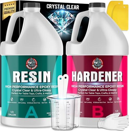 Beast Bond Epoxy Resin - Ultra-Gloss 1 Gallon Kit, Crystal Clear, Self-Leveling, UV & Impact Resistant Resin Kit for Art, Jewelry, Tables & Countertops, Easy 1:1 Mix, DIY Crafts