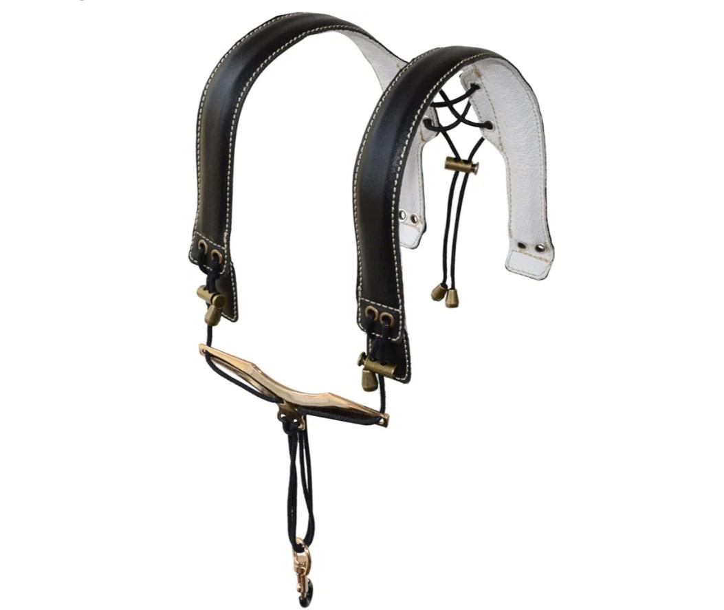 Saxophone Shoulder Strap - Handmade Leather Saxophone Harness Strap, No Neck Stress, Lengthened for Tenor/Baritone/Alto - Black