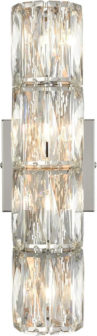 SAMTEEN Chrome Crystal Wall Sconce Modern 4-Light Crystal Sconces Wall Lighting Tube Shape Glass Wall Light Fixture for Bedroom Living Room Hallway Kitchen Bathroom Vanity Light